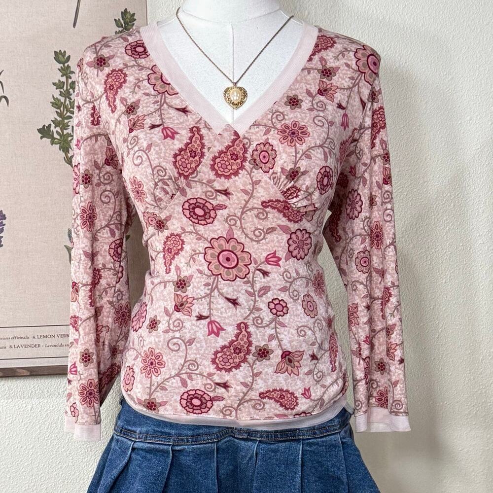 Y2k Pink Floral Mesh Babydoll Top Shoujo Girl Fairy Dolly Dollette Coquette M